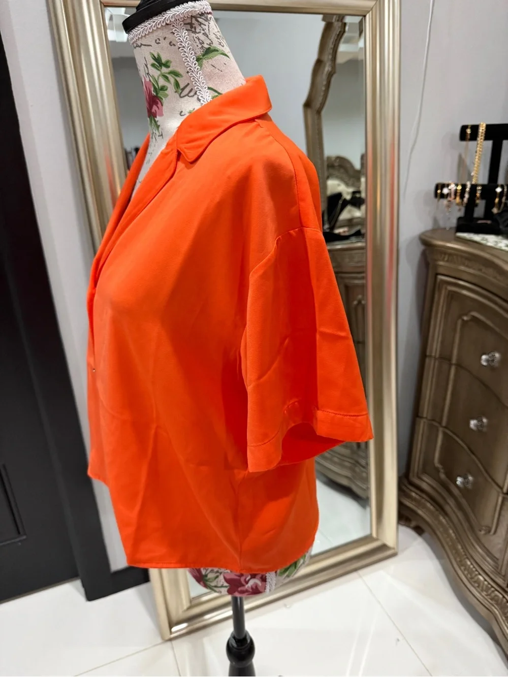 Michael Kors Vibrant Orange Short-Sleeve Button-Down Blouse